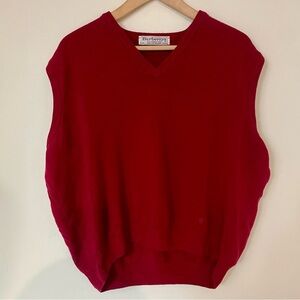 Vintage Burberry's Burgundy Sweater Vest Merino Wool Knit Size Extra Large